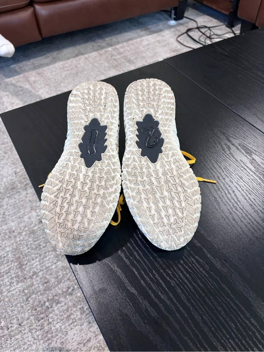 Nike Kids White Sneakers with Yellow Laces and Black Swoosh